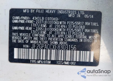 2014 Subaru Xv Crosstrek 2.0I Premium из США, поврежденный, VIN JF2GPACCXE8303156